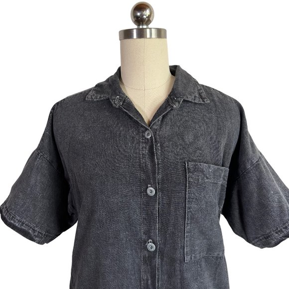 vintage 80s 90s faded black chambray button shirt S grunge punk denim retro vtg - Picture 2 of 8